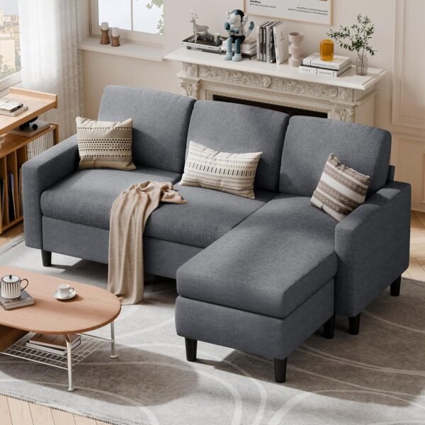 SUNLEI L Shaped Couches for Living Room, Small Sectional Sofa Set with Reversible Chaise, Modern Designed Sleeper Sofas and Modular Couch Function, Suitable for Small Spaces in Apartment, Dark Grey