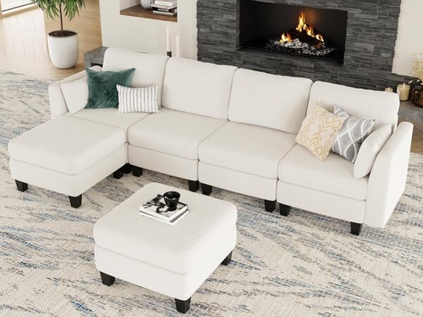 Modular Sectional Sofa, Convertible U Shaped Sofa Couch with High Density Memory Foam, 6 Seat Comfy Modular Sofa Couch for Living Room, Modern U Shaped Sectional Sofa, Light Beige