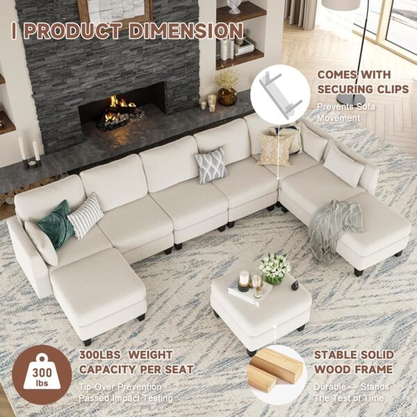 Modular Sectional Sofa, Convertible U Shaped Sofa Couch with High Density Memory Foam, 6 Seat Comfy Modular Sofa Couch for Living Room, Modern U Shaped Sectional Sofa, Light Beige